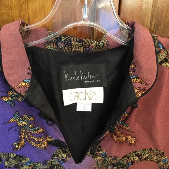 Cache ( Nichole Miller) midi dress, lined, size 4, subtle colors with bright vin - Picture 2 of 3